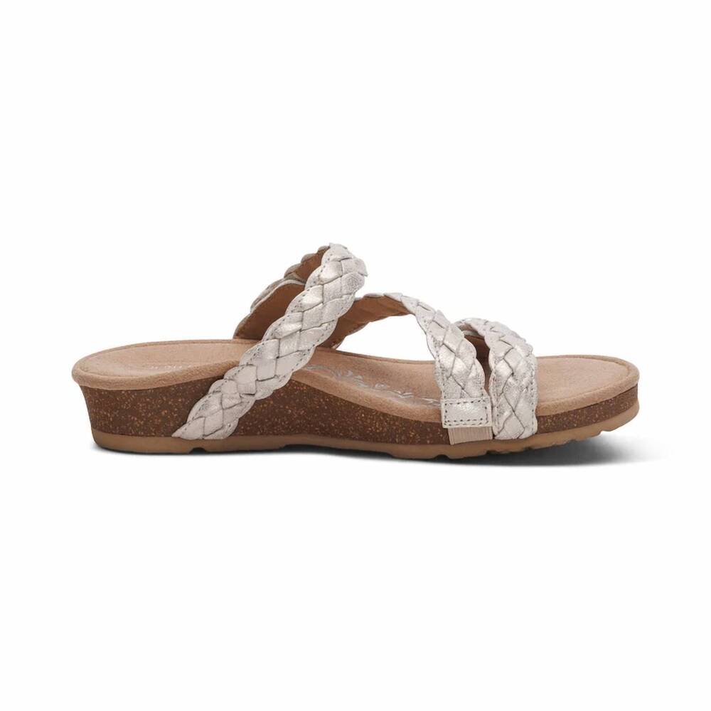 NEW AETREX women's josie braided slide sandals in champagne